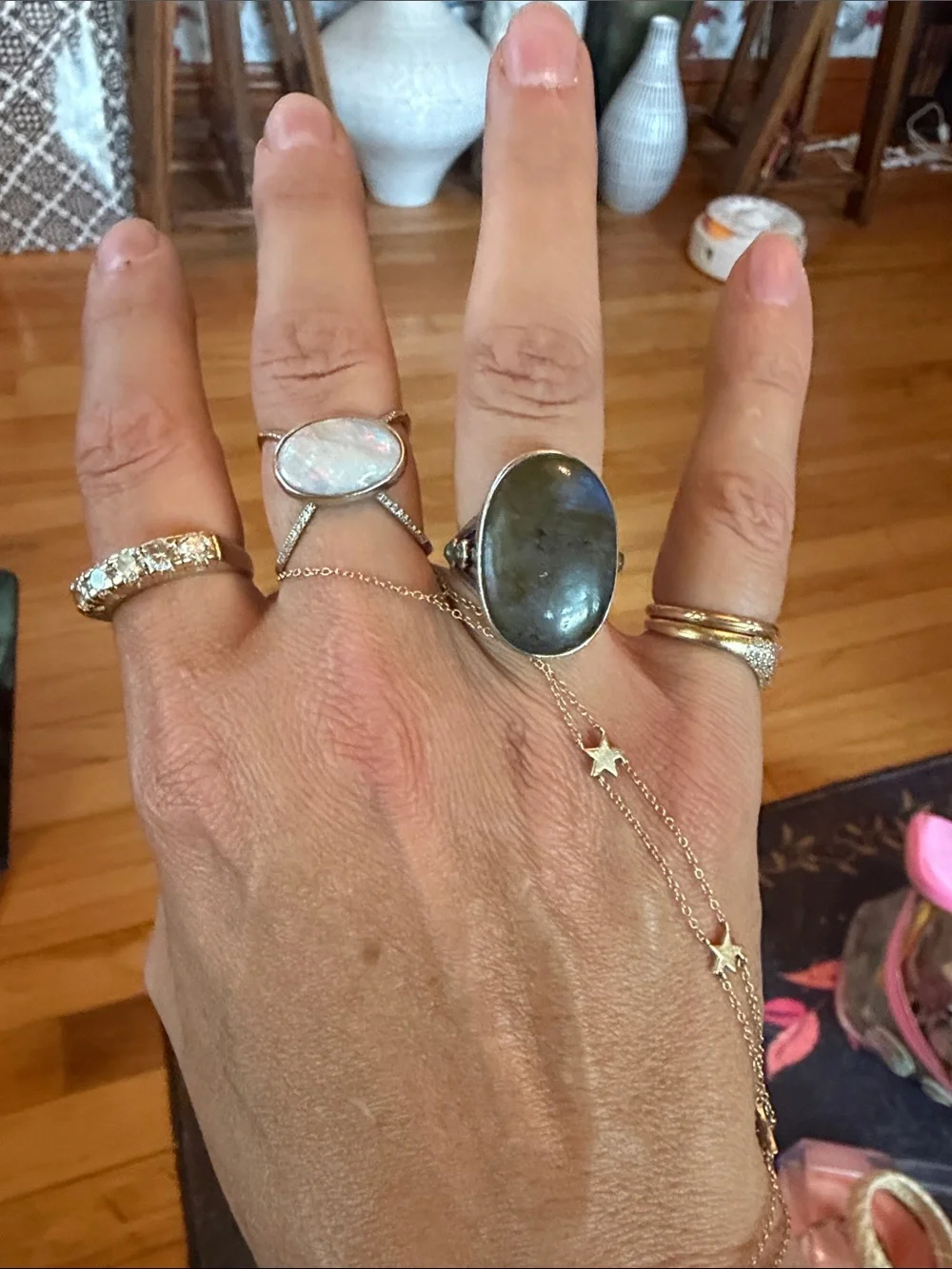Vintage Sterling Silver Labradorite Oval Statement Ring Stamped 925 Size 8